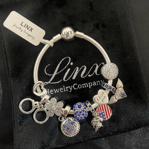 Linx Snake Chain Bracelet with Police Officer Themed Charms 925 Sterling Silver - Picture 4 of 8